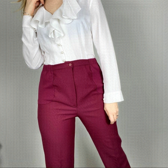 Vintage Pants - Vintage High-Waisted Burgundy Trousers – Classic Tailored Straight Leg Pants